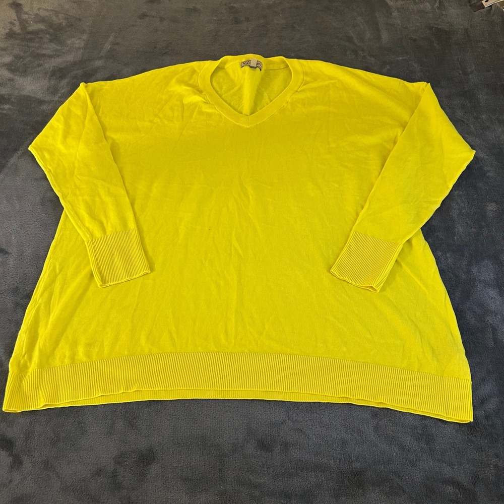 DG2 Diane Gilman Yellow V-Neck Ribbed Long Sleeve Knit Sweater Womens Medium